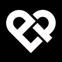 A white heart with the letters e and p inside of it.