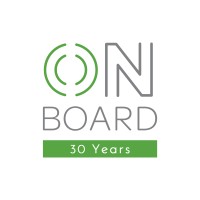 A green and white logo with the words on board 3 0 years.